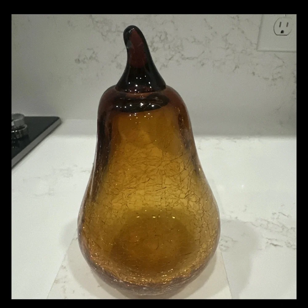 Pier One Gold Crackle Glass Pear 7” Tall